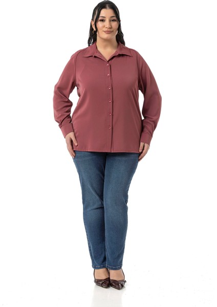 Büyük Beden Reglan Kollu Gül Kurusu Gömlek fiyatları