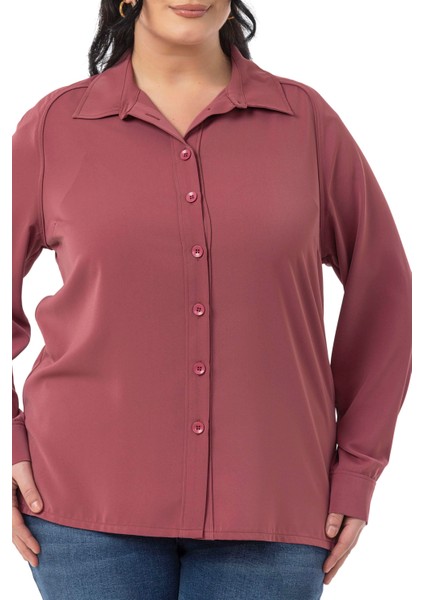 Büyük Beden Reglan Kollu Gül Kurusu Gömlek fırsatları