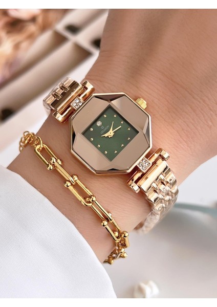 Özel Tasarım Vintage Seri Aynalı Kasa Kadın Kol Saati+Bileklik Hediyeli CL8645.A05