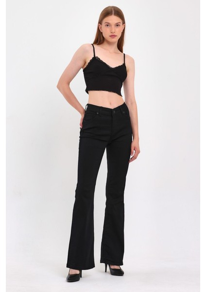 Kadın Ispanyol Paça Düz Renk Jeans