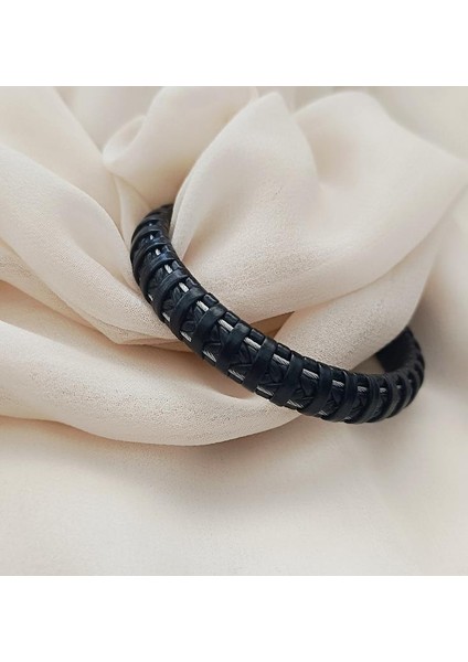 Bileklik Hakiki Deri Örgü Unisex (20.5 Cm) Boncuklu Bilezik