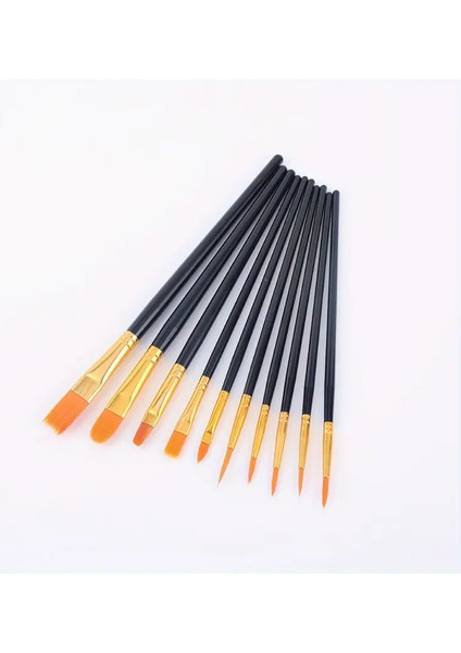 Yağlıboya, Suluboya & Guaj Sanatı Için 10'lu Inci Mavisi Plastik Saplı Fırça Seti - Yıkanabilir