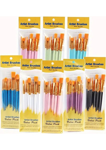 Yağlıboya, Suluboya & Guaj Sanatı Için 10'lu Inci Mavisi Plastik Saplı Fırça Seti - Yıkanabilir modelleri