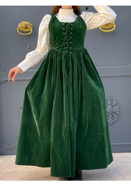 Retro Yeşil Velvet Elbise