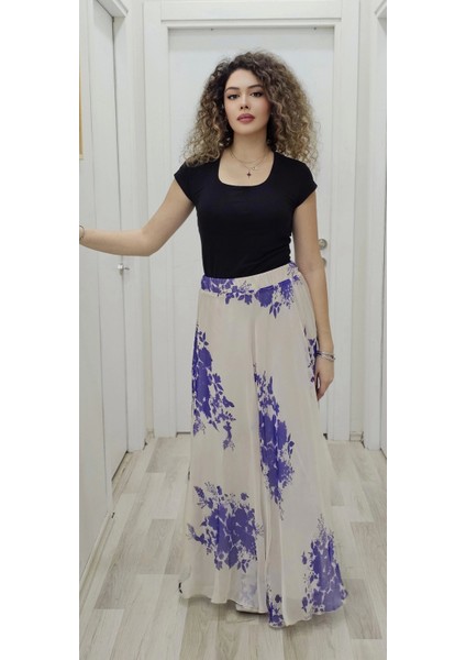 Bel Lastikli Kloş Şifon Etek 6003-BEJ/MOR fiyatları
