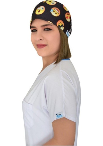 Siyah Emoji Desenli Doktor Hemşire Hastane Aşçı Cerrahi Bonesi modelleri
