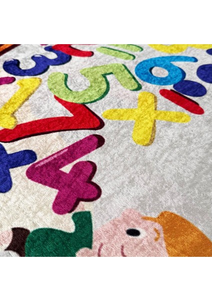 Çocuk Bebek Halısı Çarpım Tablosu Temalı Gri Halı Yıkanabilir Kaymaz Taban
