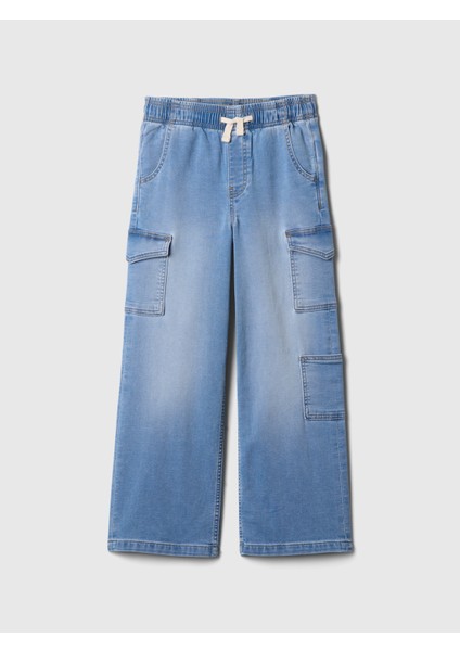 Kız Çocuk Mavi High Rise Wide-Leg Kargo Pull-On Jean Pantolon fiyatları