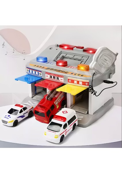 Oyuncak Işıklı ve Sesli Telsizli Ambulans Itfaiye Polis Araçlı Araba Fırlatan Acil Yardım Garajı