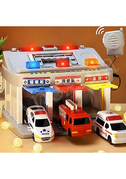 Oyuncak Işıklı ve Sesli Telsizli Ambulans Itfaiye Polis Araçlı Araba Fırlatan Acil Yardım Garajı
