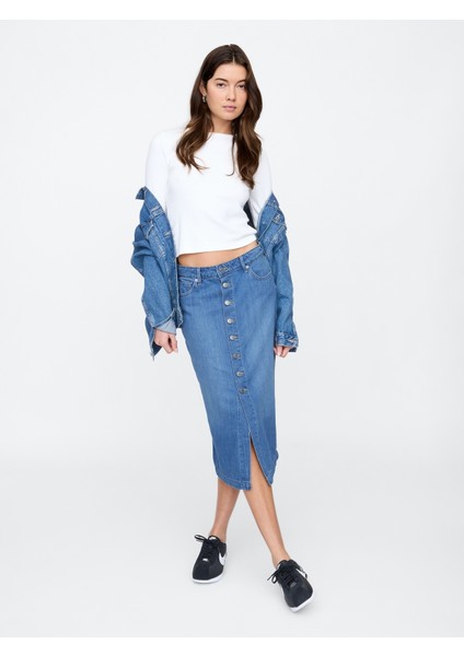 Kadın Mavi Denim Etek