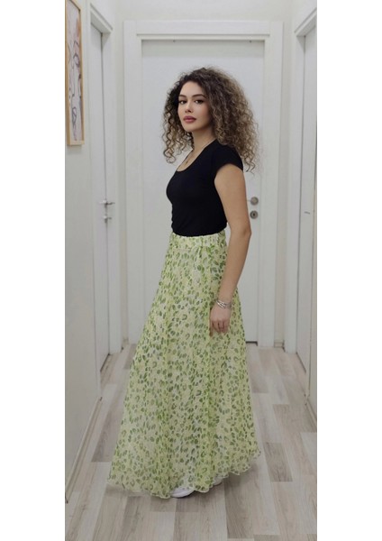 Bel Lastikli Kloş Şifon Etek 6003-BEYAZ/YEŞIL fiyatları