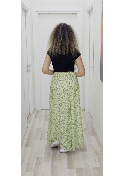 Bel Lastikli Kloş Şifon Etek 6003-BEYAZ/YEŞIL fırsatları