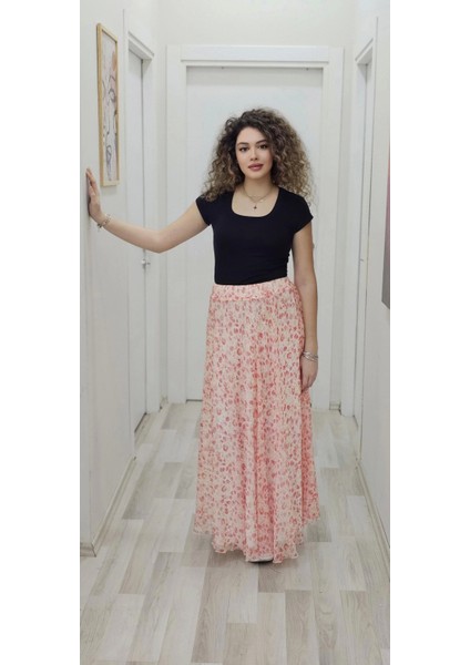 Bel Lastikli Kloş Şifon Etek 6003-BEYAZ/TURUNCU fiyatları