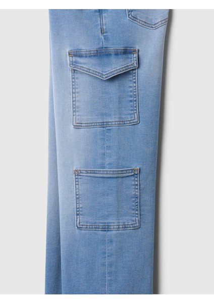 Kız Çocuk Mavi High Rise Wide-Leg Kargo Pull-On Jean Pantolon fırsatları