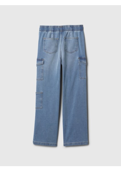 Kız Çocuk Mavi High Rise Wide-Leg Kargo Pull-On Jean Pantolon indirimleri