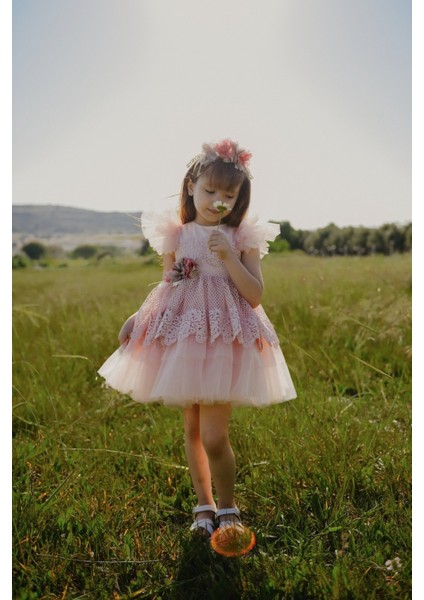 Dantel ve Tül Detaylı Prenses Kız Çocuk ELBISESI_M2402 fiyatları