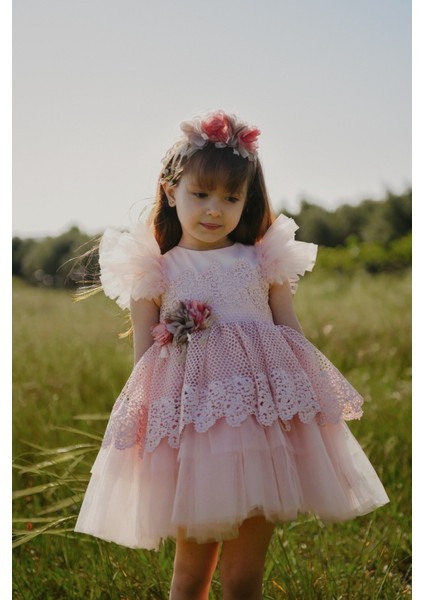 Dantel ve Tül Detaylı Prenses Kız Çocuk ELBISESI_M2402 modelleri