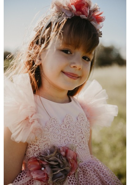 Dantel ve Tül Detaylı Prenses Kız Çocuk ELBISESI_M2402 indirimleri