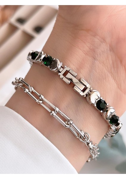 Özel Tasarım Vintage Seri Taşlı Kordon Model Kadın Kol Saati+Bileklik Hediyeli CL8745.C05