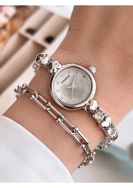 Özel Tasarım Vintage Seri Taşlı Kordon Model Kadın Kol Saati+Bileklik Hediyeli CL8745.C04