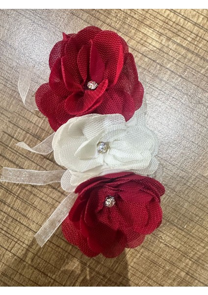 Kırmızı Beyaz Çiçekli Taşlı Broş Yaka Iğnesi Giyim Aksesuarı 11x5 cm modelleri
