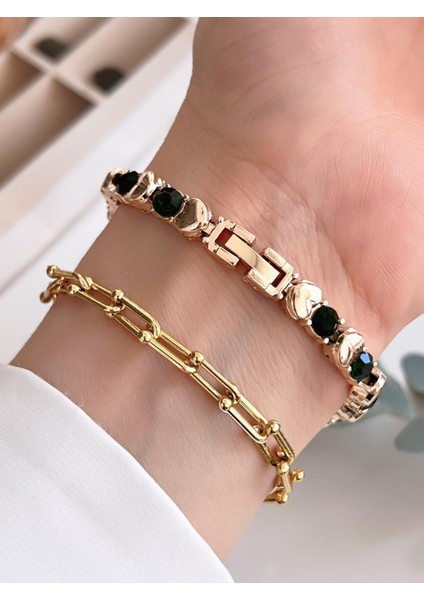 Özel Tasarım Vintage Seri Taşlı Kordon Model Kadın Kol Saati+Bileklik Hediyeli CL8745.C03