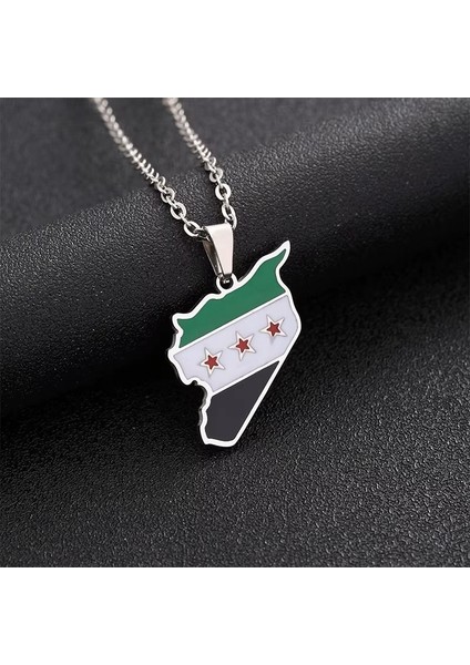 Suriye Haritası Bayrağı Metal Gümüş Kolye modelleri