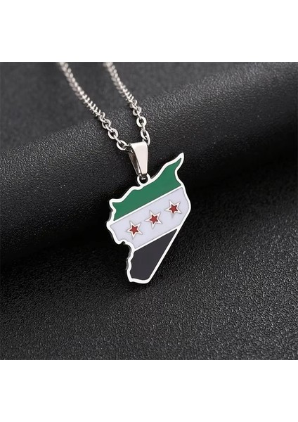 Suriye Haritası Bayrağı Metal Gümüş Kolye fırsatları