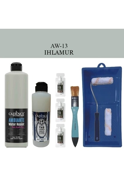 Boya Fayans Tezgah B-Ambiente Islak Zemin Aw-13 Ihlamur 500ML Katalizör 30GR Mat Taş Vernik 250 Saten Rulo Set