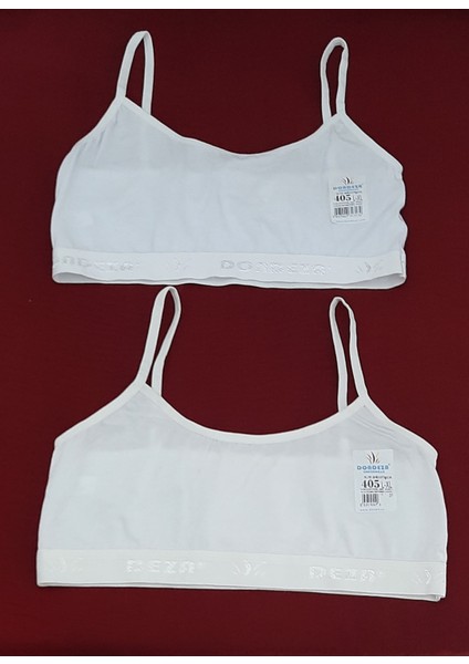 Kız Çocuk Ince Askılı Alıştırma Büstiyer 2'li Paket Beden (L-XL) Beyaz-Ekru Rengi