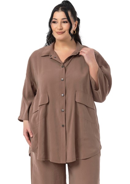 Büyük Beden Geniş Kesim Gömlek Pantolon Kahverengi Ikili Takım fiyatları