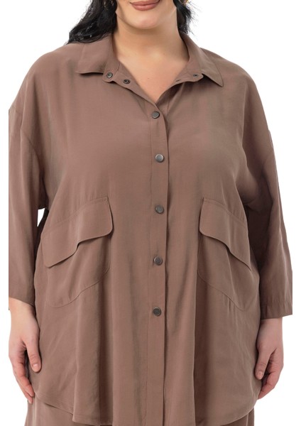 Büyük Beden Geniş Kesim Gömlek Pantolon Kahverengi Ikili Takım fırsatları