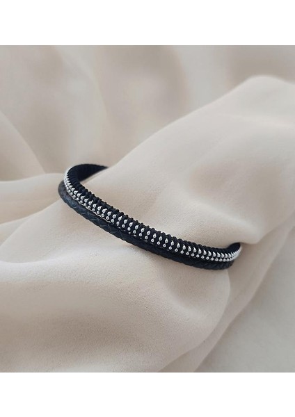 Bileklik Hakiki Deri Örgü Unisex 20.5 cm Cam Nazar Boncuklu Bilezik Takı Aksesuar