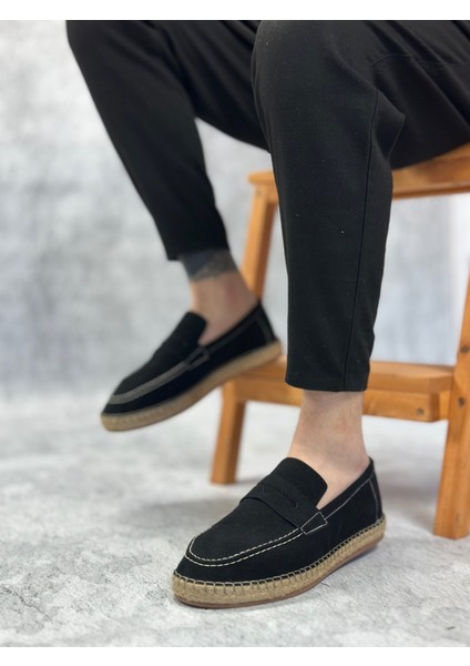 BA0359 Boa Doğal Deri Tozu Bağcıksız Kauçuk El Yapımı Espadril Taban Siyah Renk Erkek Ayakkabı fiyatları