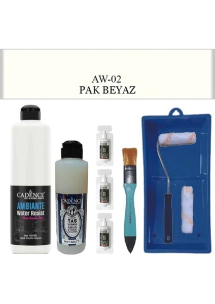 Boya Fayans Tezgah B-Ambiente Islak Zemin Aw-02 Pakbeyaz 500ML Katalizör 30GR Mat Taş Vernik 250 Saten Rulo Set
