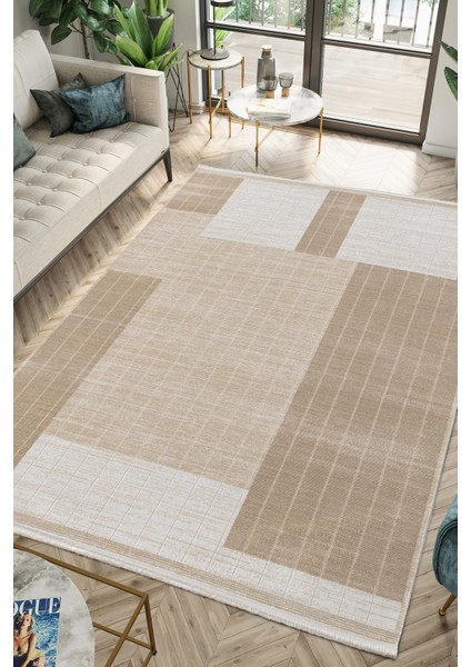 Marsilya Bej Halı Vizon Halı Krem Halı Geometrik Desenli Modern Ince Akrilik Yumuşak Salon Halısı
