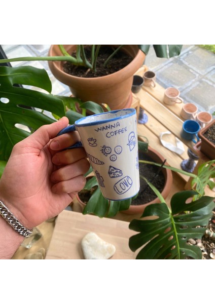 El Yapımı Seramik Kupa - Sembol Çizimli Seramik Kupa - 250 ml
