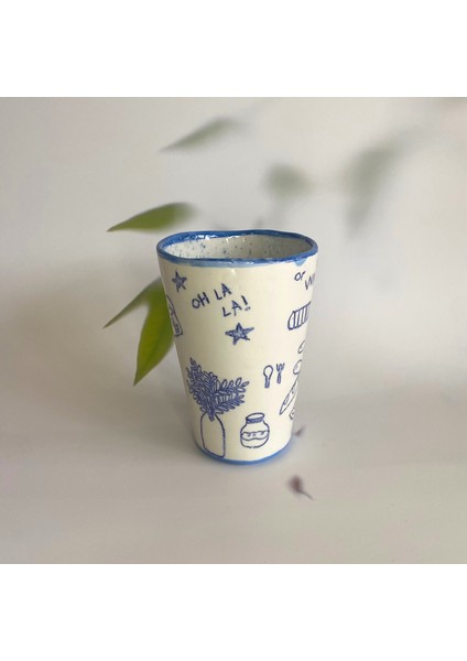 El Yapımı Seramik Kupa - Sembol Çizimli Seramik Kupa - 250 ml