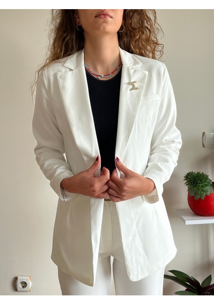 Beyaz Astarlı Blazer Ceket ve Kalem Pantolon Takım fiyatları