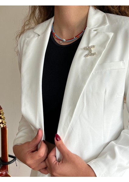 Beyaz Astarlı Blazer Ceket ve Kalem Pantolon Takım modelleri