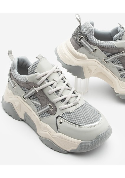 Kadın Sneaker Bağcıklı Fileli Kalın Taban Spor Ayakkabı Azlin