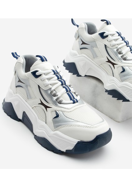 Kadın Sneaker Kalın Taban Bağcıklı Çok Parçalı Spor Ayakkabı Mizon Lacivert