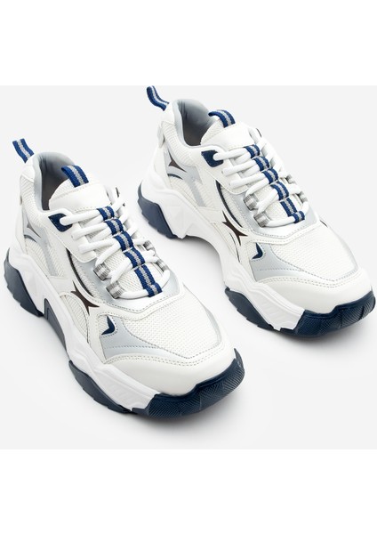 Kadın Sneaker Kalın Taban Bağcıklı Çok Parçalı Spor Ayakkabı Mizon Lacivert indirimleri