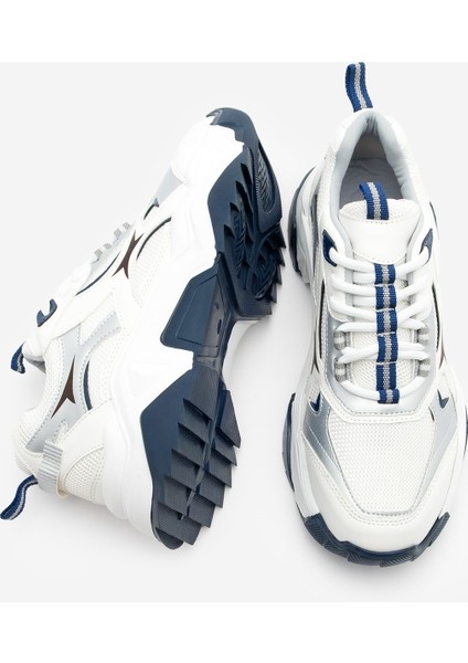 Kadın Sneaker Kalın Taban Bağcıklı Çok Parçalı Spor Ayakkabı Mizon Lacivert