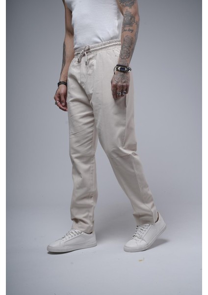 Boyfriend Kalıp Beli Lastikli Cepli Erkek Gabardin Pantolon