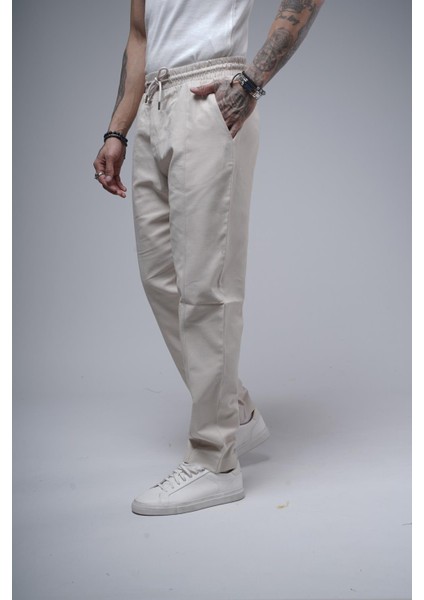 Boyfriend Kalıp Beli Lastikli Cepli Erkek Gabardin Pantolon