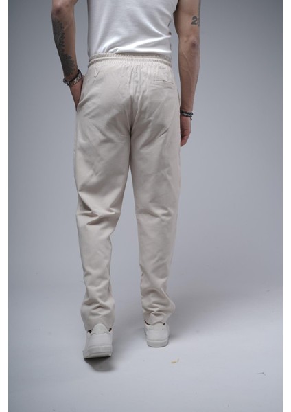 Boyfriend Kalıp Beli Lastikli Cepli Erkek Gabardin Pantolon