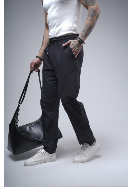 Boyfriend Kalıp Beli Lastikli Cepli Erkek Gabardin Pantolon