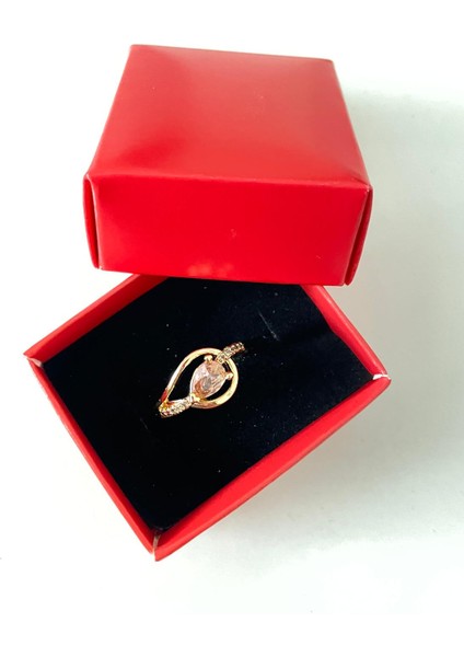 Pembe Damla Taş Model Gold Kaplama Yüzük